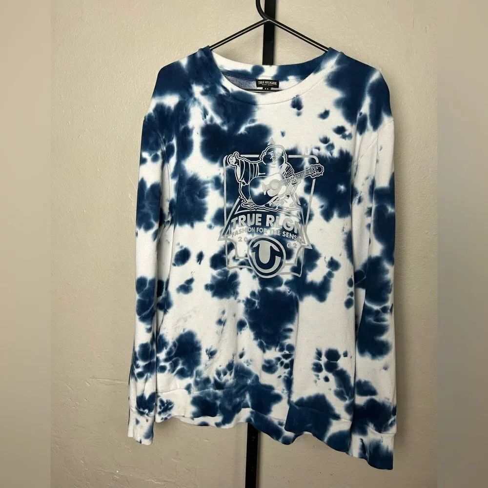 True Religion Navy and White Tie-Dye Long Sleeve XL